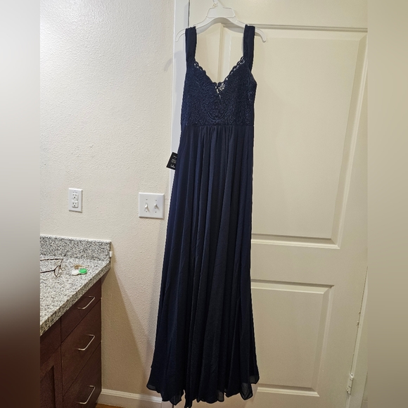 Spread the Romance Navy Blue Lace Off-the-Shoulder Maxi Dress - Picture 3 of 9